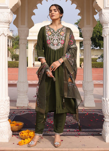 Prazu Fashion Mahendi Cotton Silk Thread Sequence Designer Salwar Suit - Distacart