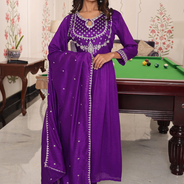 Prazu Fashion Purple Soft Silk Thread Sequence Designer Salwar Suit