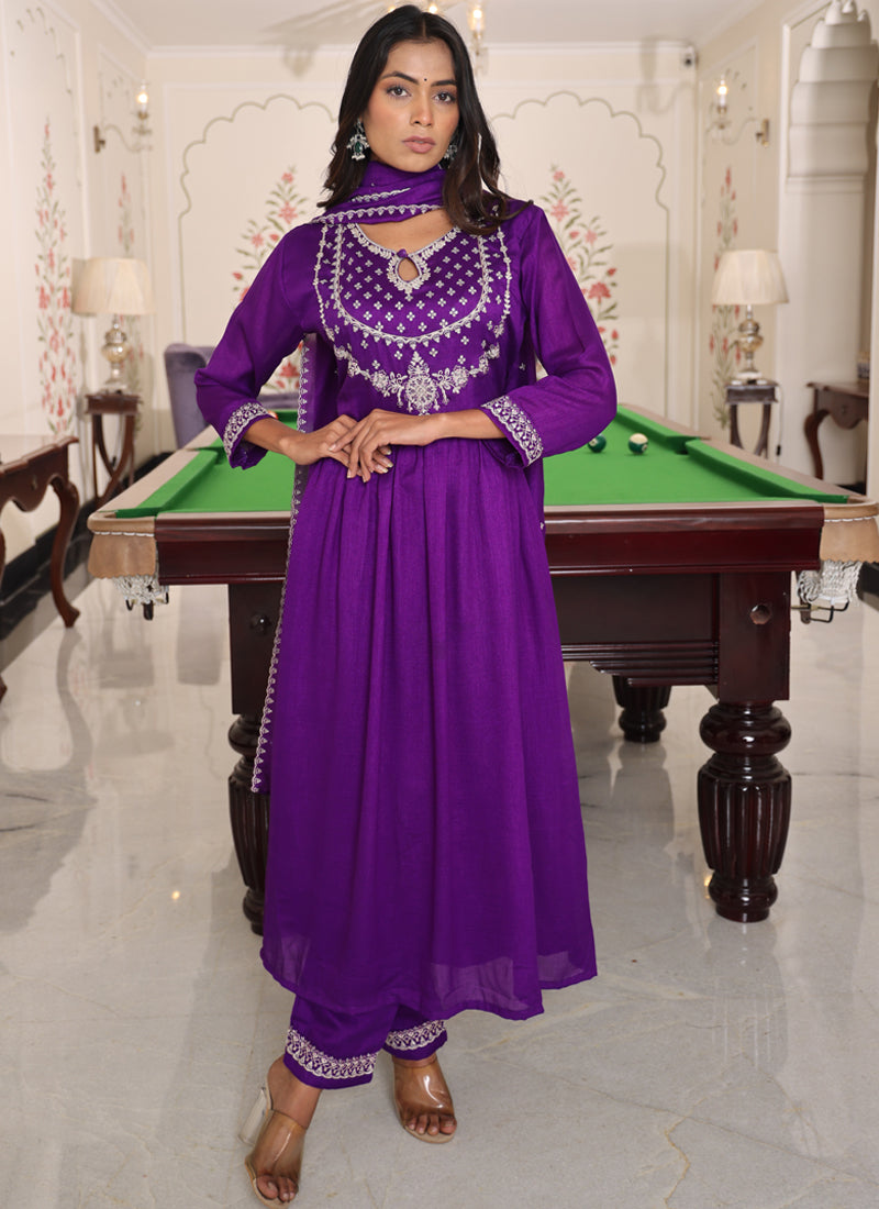 Prazu Fashion Purple Soft Silk Thread Sequence Designer Salwar Suit