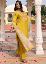 Thumbnail for Prazu Fashion Yellow Cotton Silk Thread Sequence Designer Salwar Suit - Distacart