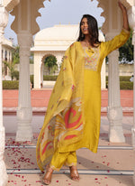Thumbnail for Prazu Fashion Yellow Cotton Silk Thread Sequence Designer Salwar Suit - Distacart