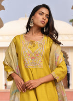 Thumbnail for Prazu Fashion Yellow Cotton Silk Thread Sequence Designer Salwar Suit - Distacart