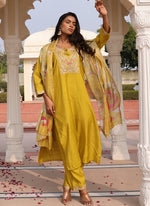 Thumbnail for Prazu Fashion Yellow Cotton Silk Thread Sequence Designer Salwar Suit - Distacart