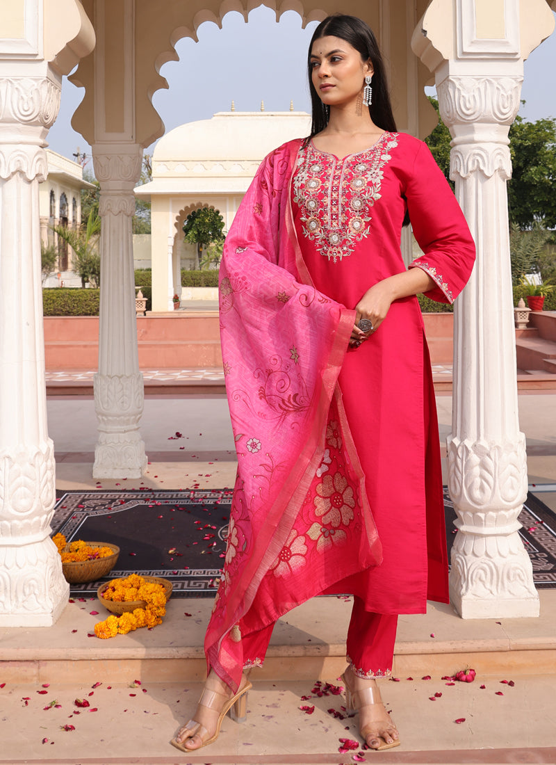 Prazu Fashion Pink Cotton Silk Thread Sequence Designer Salwar Suit - Distacart