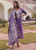 Thumbnail for Prazu Fashion Lavender Shimmer Silk Thread Embroidered Salwar Suit - Distacart