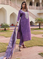 Thumbnail for Prazu Fashion Lavender Shimmer Silk Thread Embroidered Salwar Suit - Distacart