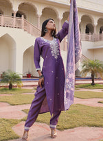 Thumbnail for Prazu Fashion Lavender Shimmer Silk Thread Embroidered Salwar Suit - Distacart
