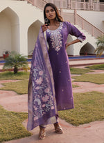 Thumbnail for Prazu Fashion Lavender Shimmer Silk Thread Embroidered Salwar Suit - Distacart