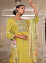 Thumbnail for Prazu Fashion Yellow Cotton Silk Thread Sequence Designer Salwar Suit - Distacart