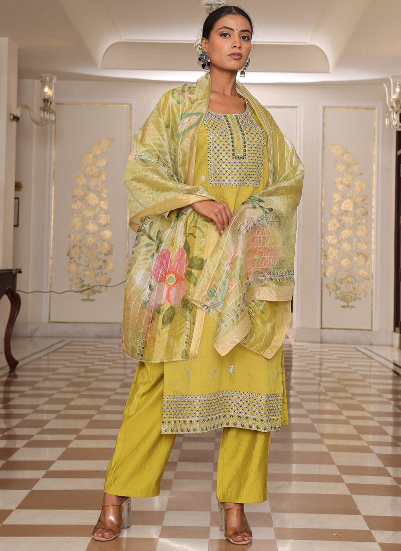 Prazu Fashion Yellow Cotton Silk Thread Sequence Designer Salwar Suit - Distacart
