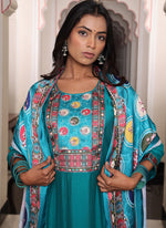 Thumbnail for Prazu Fashion Teal Blue Viscose Shimmer Thread Embroidered Salwar Suit - Distacart