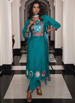 Thumbnail for Prazu Fashion Teal Blue Viscose Shimmer Thread Embroidered Salwar Suit - Distacart