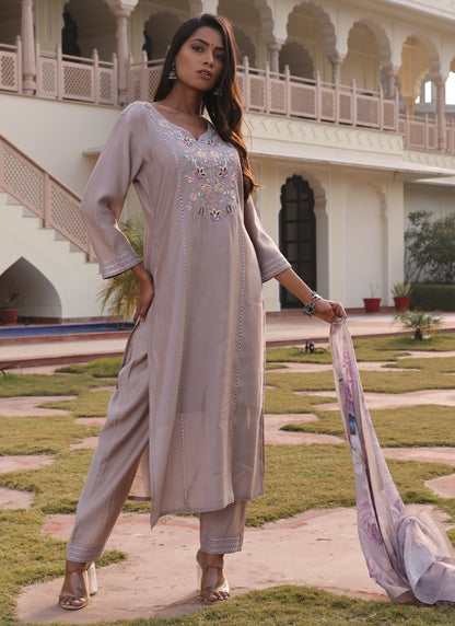 Prazu Fashion Beige Cotton Silk Thread Sequence Designer Salwar Suit - Distacart