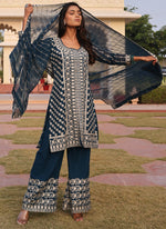 Thumbnail for Prazu Fashion Rama Georgette Thread Embroidery Chain Stitch Work Salwar Suit - Distacart