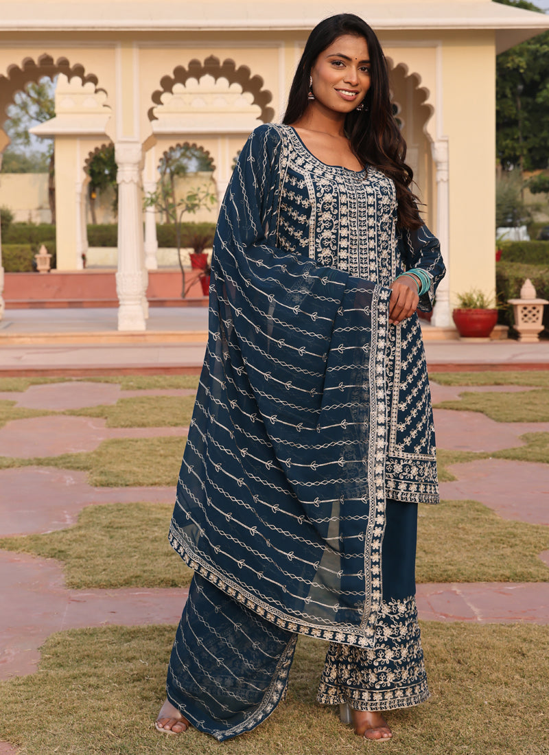 Prazu Fashion Rama Georgette Thread Embroidery Chain Stitch Work Salwar Suit