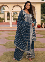 Thumbnail for Prazu Fashion Rama Georgette Thread Embroidery Chain Stitch Work Salwar Suit - Distacart