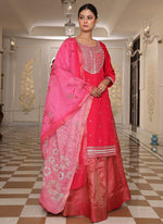 Thumbnail for Prazu Fashion Pink Cotton Silk Embroidered Sequence Lehenga Style Suit - Distacart