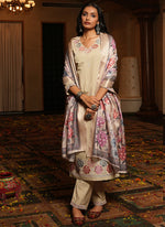 Thumbnail for Prazu Fashion Beige Cotton Silk Thread Sequence Designer Salwar Suit - Distacart
