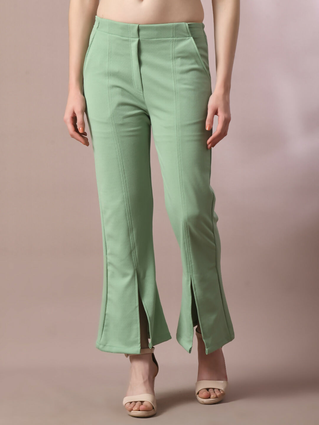 Myshka Women's Sea Green Solid Party Parallel Trousers - Distacart