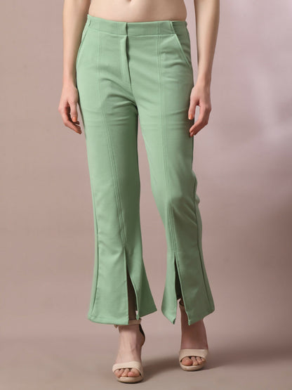 Myshka Women's Sea Green Solid Party Parallel Trousers - Distacart