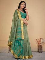 Thumbnail for NOZ2TOZ Women's Cotton Silk Sea Green Embellished Designer Saree With Blouse Piece - Distacart