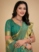 Thumbnail for NOZ2TOZ Women's Cotton Silk Sea Green Embellished Designer Saree With Blouse Piece - Distacart