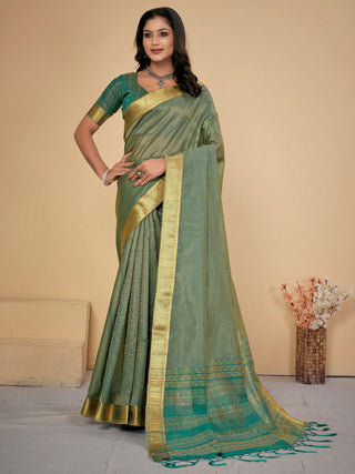 NOZ2TOZ Women's Cotton Silk Sea Green Embellished Designer Saree With Blouse Piece - Distacart