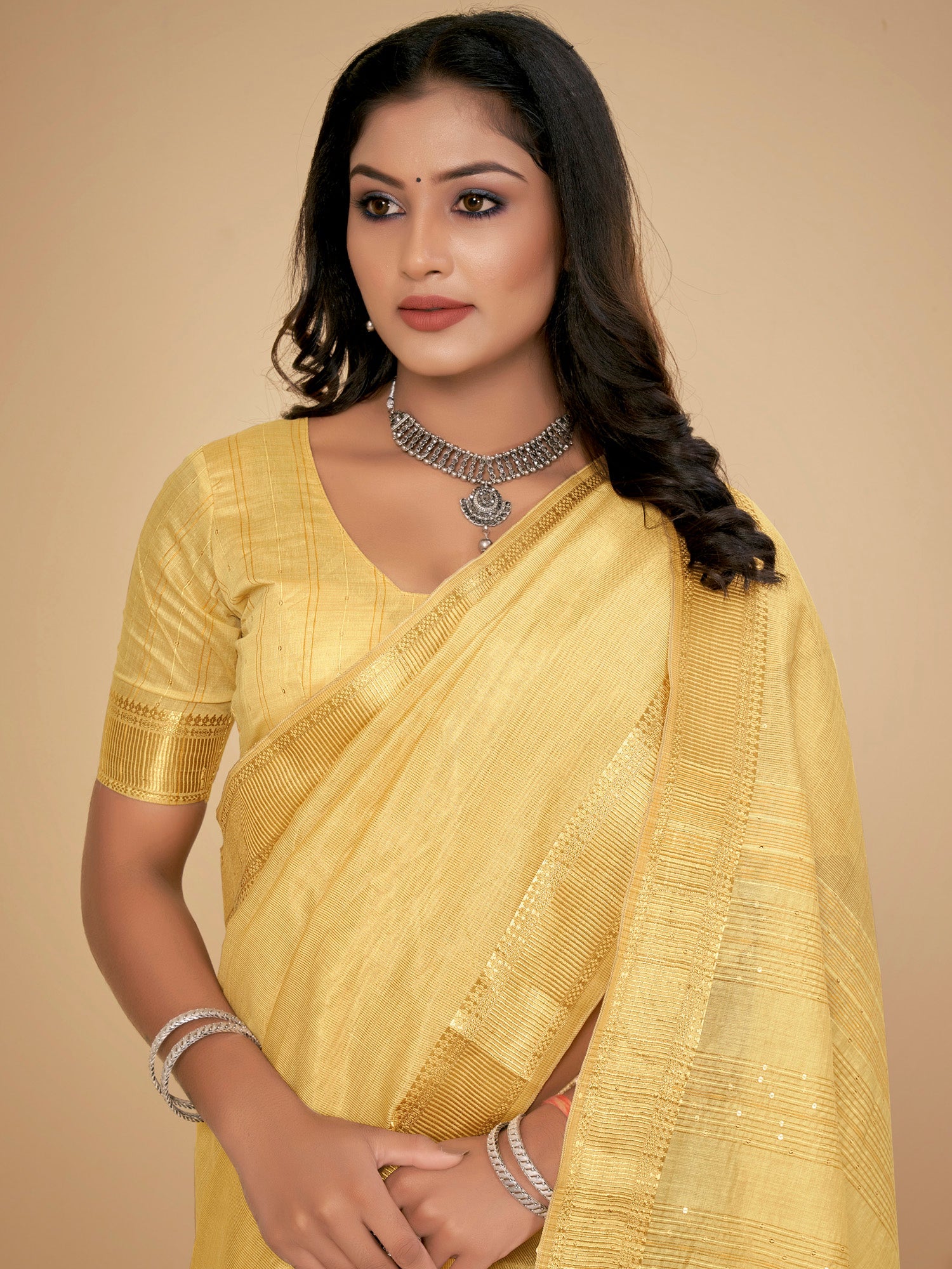 NOZ2TOZ Women's Cotton Silk Yellow Embellished Designer Saree With Blouse Piece - Distacart