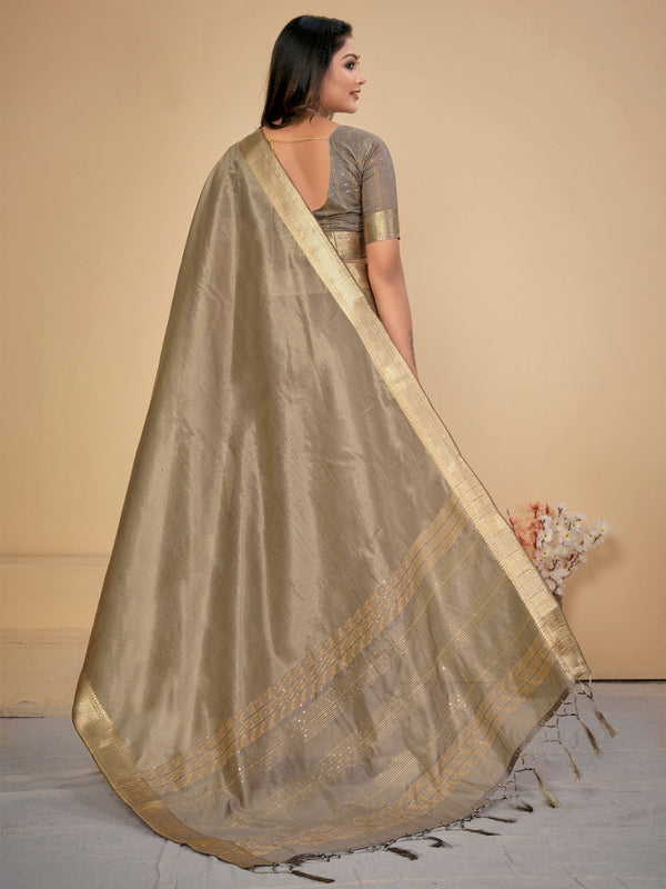 NOZ2TOZ Women's Cotton Silk Grey Embellished Designer Saree With Blouse Piece - Distacart