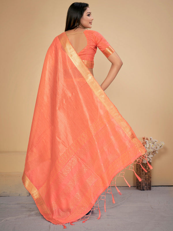 NOZ2TOZ Women's Cotton Silk Peach Embellished Designer Saree With Blouse Piece - Distacart