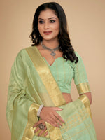 Thumbnail for NOZ2TOZ Women's Cotton Silk Light Green Embellished Designer Saree With Blouse Piece - Distacart