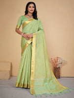 Thumbnail for NOZ2TOZ Women's Cotton Silk Light Green Embellished Designer Saree With Blouse Piece - Distacart