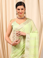 Thumbnail for NOZ2TOZ Women's Linen Light Green Woven Design Designer Saree With Blouse Piece - Distacart