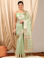 Thumbnail for NOZ2TOZ Women's Linen Light Green Woven Design Designer Saree With Blouse Piece - Distacart