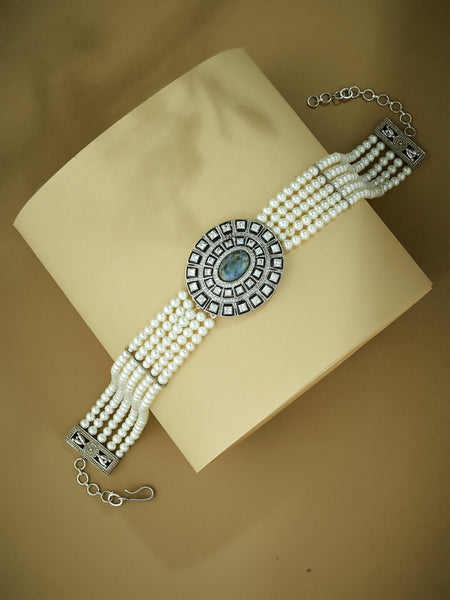Nuyug Pearl Beaded Semi Precious Labradorite Stone & Enamelled Choker Necklace