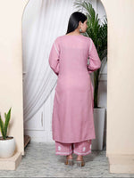 Thumbnail for Miravan Womens Pink Embroidered Kurta With Palazzo - Distacart