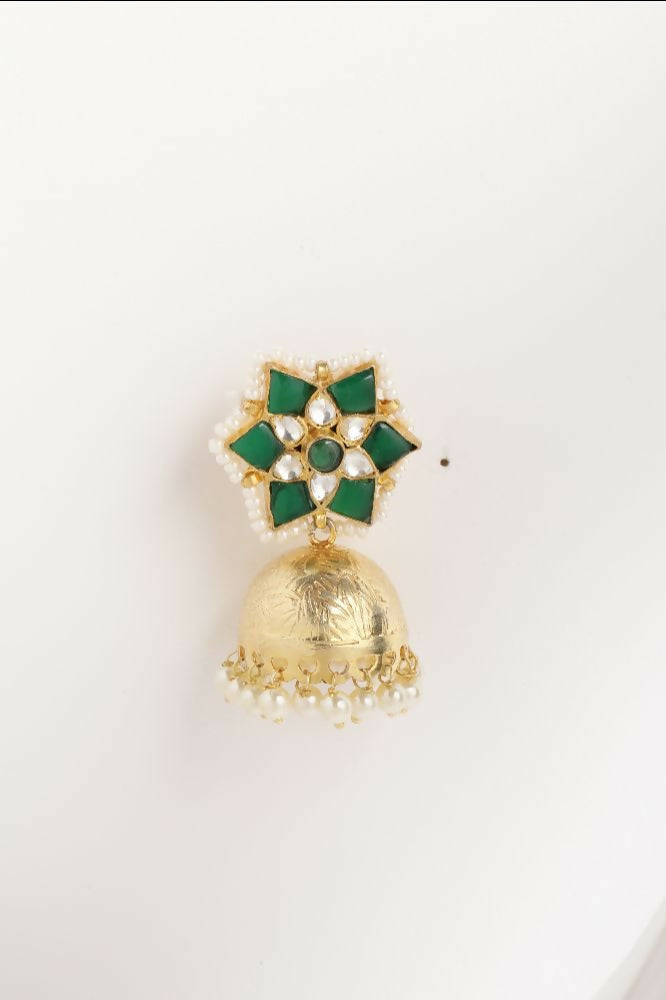 Nuyug 22K Gold Plated Panna Jhumki Earrings