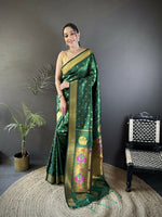 Thumbnail for Joban Fashion Green Polka Dot Lichi Silk Paithani Silk Saree - Distacart