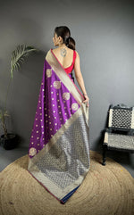 Thumbnail for Joban Fashion Purple Woven Butti Soft Silk Banarasi Silk Saree - Distacart