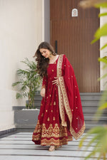 Thumbnail for Lehenga Mart Premium Readymade Gown With Dupatta Set For Women-Maroon - Distacart