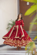 Thumbnail for Lehenga Mart Premium Readymade Gown With Dupatta Set For Women-Maroon - Distacart