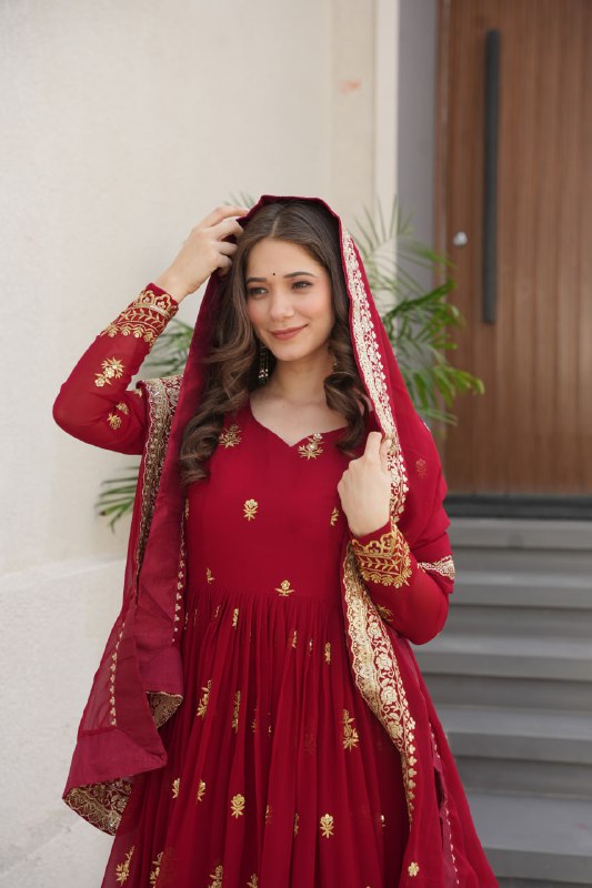 Lehenga Mart Premium Readymade Gown With Dupatta Set For Women-Maroon - Distacart