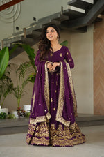 Thumbnail for Lehenga Mart Premium Readymade Gown With Dupatta Set For Women-Purple - Distacart