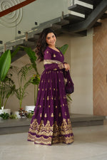 Thumbnail for Lehenga Mart Premium Readymade Gown With Dupatta Set For Women-Purple - Distacart