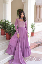 Thumbnail for Lehenga Mart Premium Readymade Gown With Dupatta Set For Women-Onion - Distacart