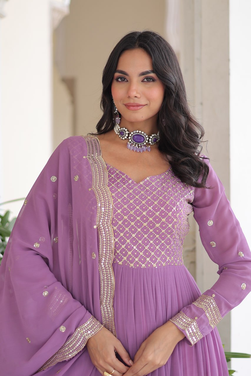 Lehenga Mart Premium Readymade Gown With Dupatta Set For Women-Onion - Distacart