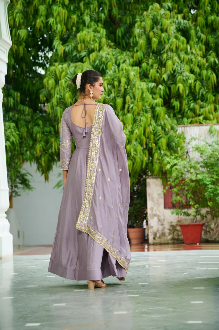 Lehenga Mart Premium Readymade Gown With Dupatta Set For Women-Onion - Distacart