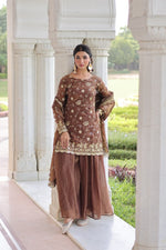 Thumbnail for Lehenga Mart Premium Readymade Top Sharara With Dupatta Set For Women-Coffee - Distacart