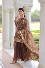 Thumbnail for Lehenga Mart Premium Readymade Top Sharara With Dupatta Set For Women-Coffee - Distacart