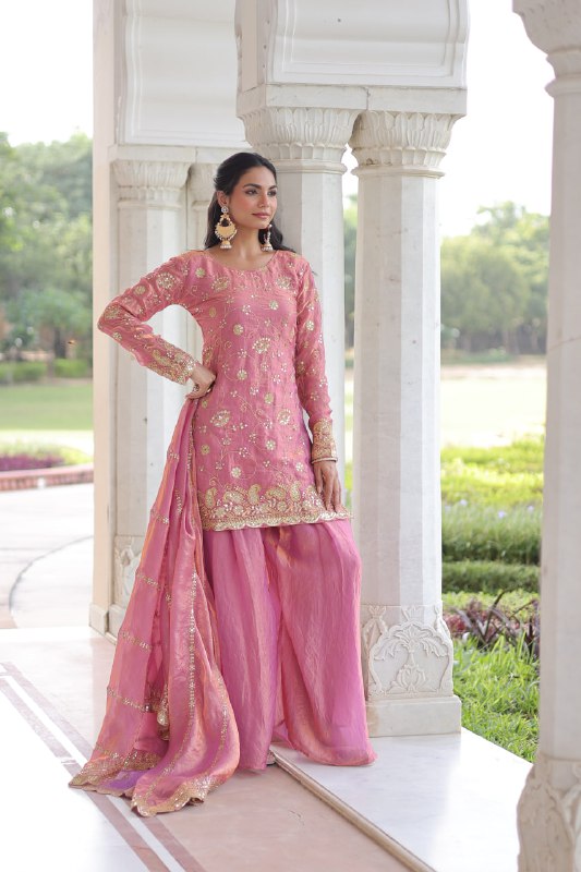 Lehenga Mart Premium Readymade Top Sharara With Dupatta Set For Women-Pink - Distacart